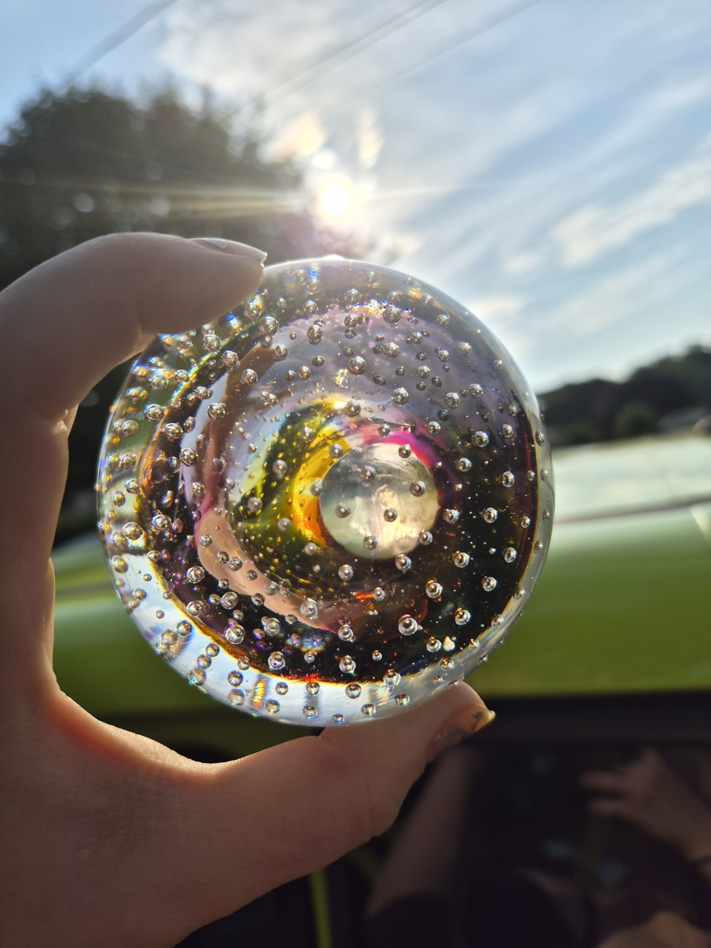 Vintage Handmade Iridescent Glass Bubble Paperweight - Multicolor